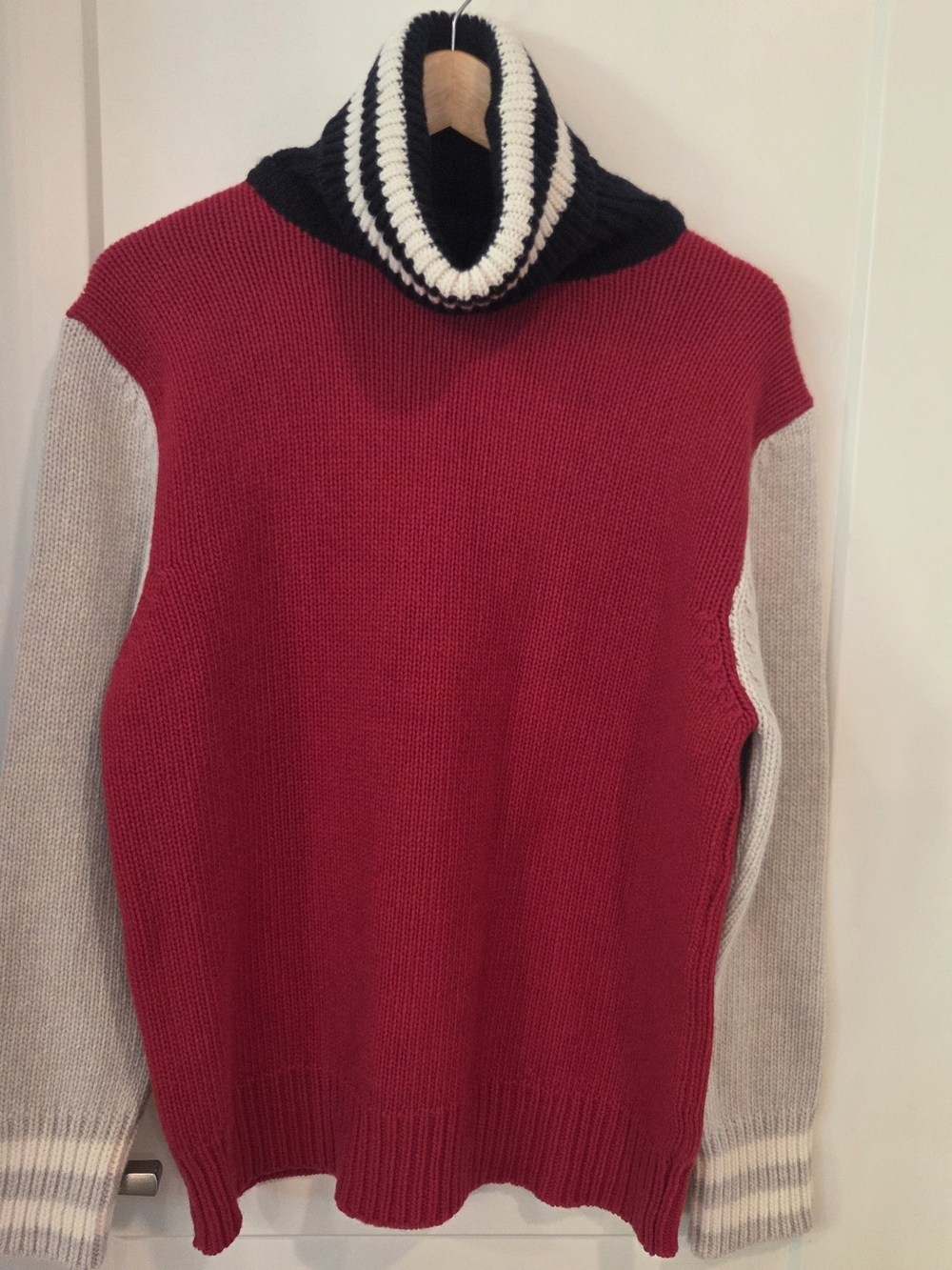 Celtic & Co. 100% Wool Colorblock Cowl Neck Sweater Large Fisherman Coastal Cozy